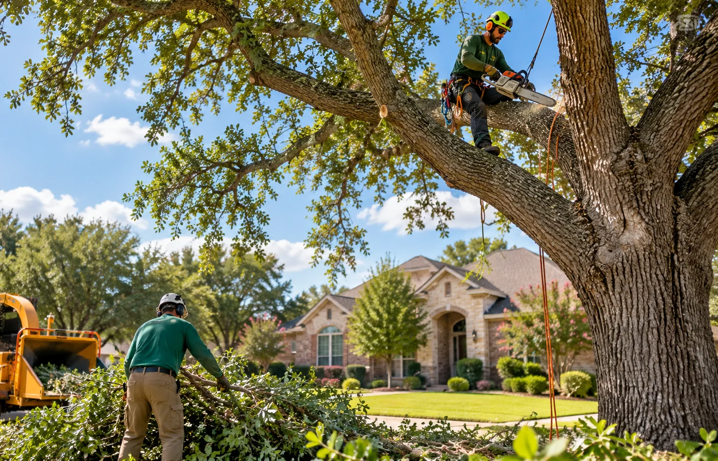 Representative tree-service crew and equipment