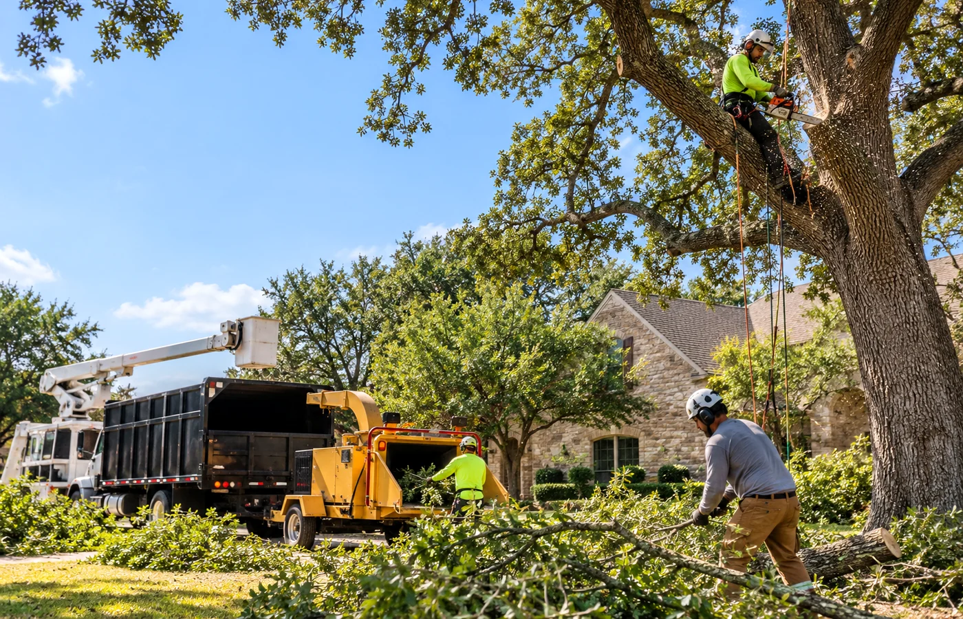 Representative College Station-style storm-damaged tree cleanup scene